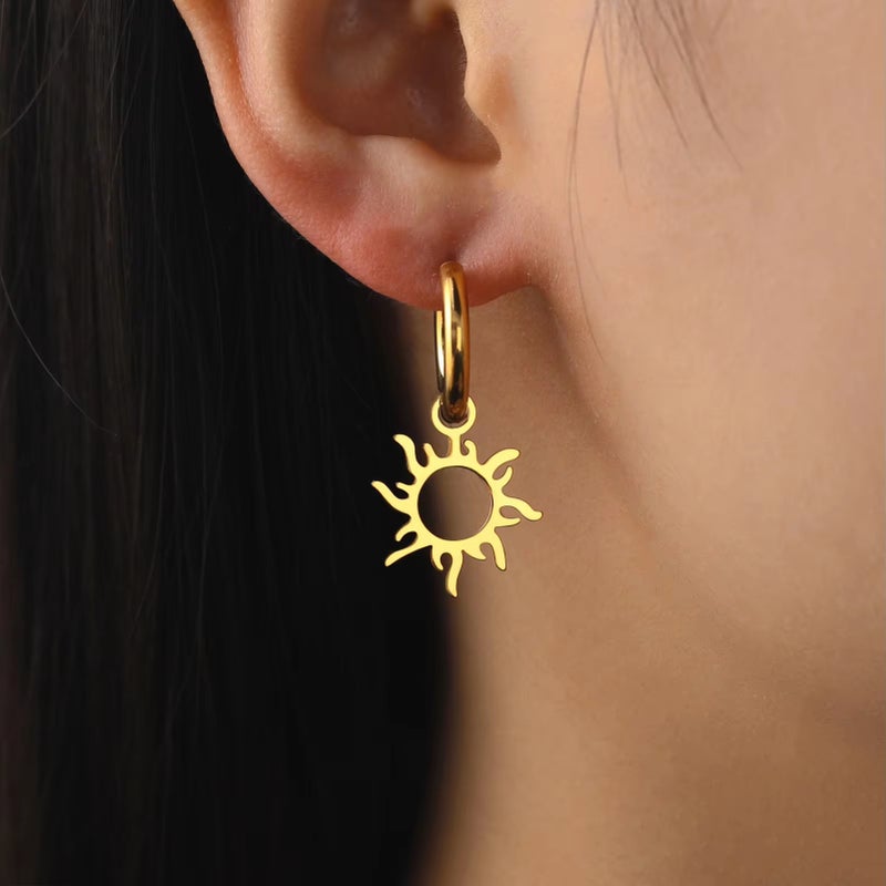 Best-Selling Fashionable Stainless Steel Love Sunflower Petals Cloud Maple Leaf Five-Pointed Star Female Earrings - Image 5